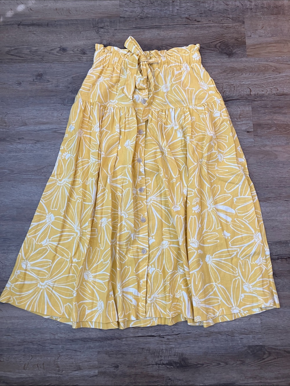 Universal Thread Yellow Floral Tie-Waist Midi Skirt